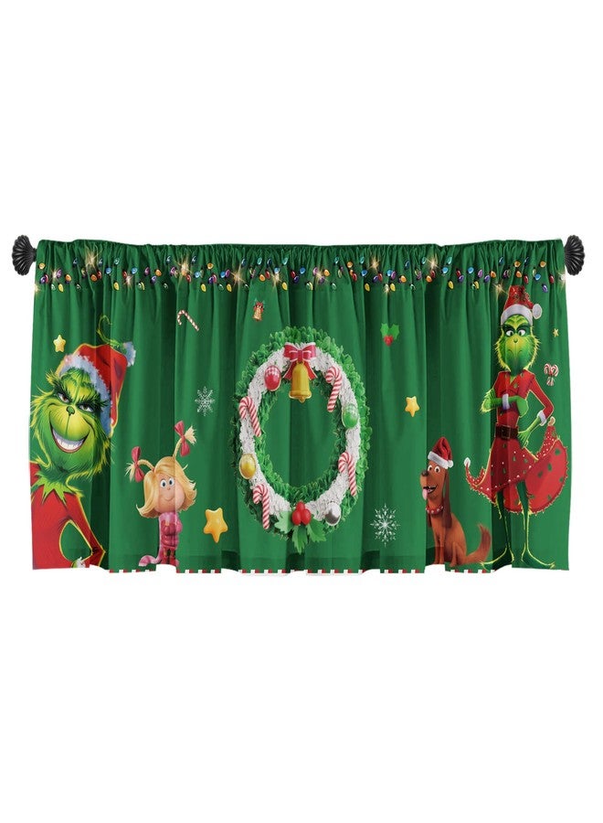 SUNWISHA Christmas Valance Curtains 52x18 Inch - Holiday Wreath & Pocket Accents in Green, Festive Kitchen/Bathroom Decor for Winter Homes - Image 1